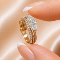 18K Gold Marquise Labor-Diamant Offener Dreifach-Band-Ring Pav-Diamant IGI-Zertifiziert Hochzeit Party Designer Statement-Ring OEM ODM