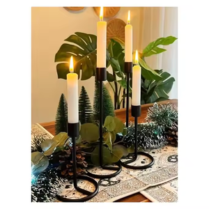 Candélabre vintage en métal noir gravé à la main bougeoir en métal gaufré candélabre noir église accessoires de décoration de mariage - Product Image 2