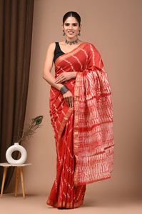 Sari en soie Maheshwari pure imprimé à la main avec pièce de blouse – Élégant soie Maheshwari pure – Vêtement ethnique imprimé à la main - Product Image 3