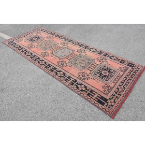Alfombra de lana turca Vintage de 44x108 pies, tradicional naranja, azul, de inspiración oriental, área decorativa, Alfombra tejida de retales de látex - Product Image 2