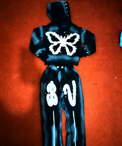 Survêtement d'hiver personnalisé pour enfant, coupe ample, broderie effet vieilli, pierres précieuses, à capuche, 3 fermetures éclair, style streetwear, 360 GSM, doublure polaire en coton - Product Image 4