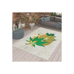 Tapis en soie imprimé numérique fait à la main motif de feuille verte tissage plat technique jacquard couloir rectangulaire chambres à coucher - Product Image 4