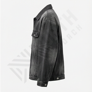 Chaqueta Vaquera de Talla Grande para Hombre, Estilo Vintage, Lavada, Desgastada, Corte Holgado, Cuello Camisero, Bolsillos, Ropa Exterior Informal para Otoño y Primavera - Product Image 3