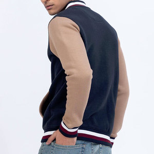 OEM personalizado Streetwear bordado Graffiti Bomber hombres Letterman Varsity azul oscuro/beige manga personalizada chaqueta de béisbol para los hombres - Product Image 5