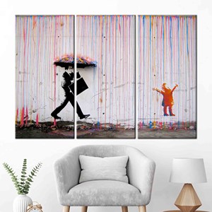 Lienzo Impreso con Graffiti Inspirado en Banksy - Póster Artístico de Lluvia, 3P: Enmarcado para Galería - Product Image 1