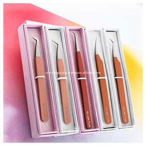 Pince à cils en fibre de couleur nude pour extensions de cils 45 °   Outil professionnel pour cils en acier inoxydable - Product Image 6