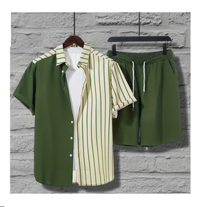 Ensemble décontracté deux pièces pour homme : chemise à revers à manches courtes et pantalon long en polaire respirant – Collection été - Product Image 3