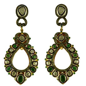 ต่างหูเพชรและมรกตทรงหยดน้ำสำหรับผู้หญิง เครื่องประดับสุดหรู - Product Image 2