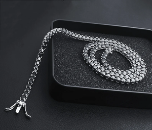 Collier en argent sterling 925 avec diamants noirs de tennis pour femmes en acier inoxydable massif avec style de chaîne à maillons coupés en brillant - Product Image 1