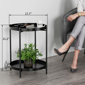 Mesa Auxiliar Redonda con Base de Metal con Recubrimiento en Polvo, Mesa Moderna para Sofá, para Dormitorio, Sala de Estar y Apartamento - Product Image 3
