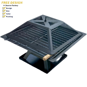 Poêle à granulés de bois moderne multifonctionnel en métal et bois, barbecue extérieur couvert, foyer de chauffage - Durable et portable pour le camping/les fêtes - Product Image 1