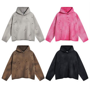 Sudadera con Capucha Extra Grande, Desgastada y Rota, con Lavado Ácido, Personalizada, para Hombre y Mujer, Otoño, 100% Mezcla de Algodón, Transpirable y Ecológica - Product Image 1