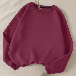 Sudadera granate de cuello redondo de gran tamaño, jersey de lana de algodón de peso pesado, hombro caído, ajuste holgado, ropa de calle de invierno en blanco - Product Image 1