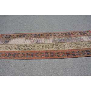 Classic Traditional <b>Brown</b> Beige 2,8 X 8,7 ft <b>Wool</b> Rug Vintage Turkish Style Patchwork Rectangle Latex Backing 10mm Bedside Rug - Product Image 3