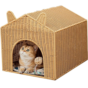 Maison pour animaux de compagnie en rotin maison de chat en gros, confortable toutes saisons tissé à la main grand espace lit pour chat mignon - Product Image 4