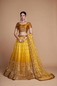 Set Lehenga Choli de filet à papillon de chinon lourd de créateur avec des embellissements de fil riche et un Dupatta élégant à prix export - Product Image 6