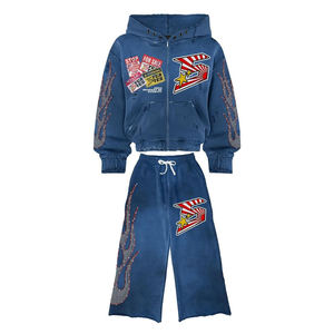 Ensembles de survêtements pour hommes personnalisés 2026, sweat-shirts et pantalons de survêtement délavés à l'acide - Product Image 1