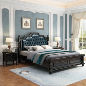Traditional sleigh queen <b>bed</b> Solid wood white <b>frame</b> Tufted upholstered headboard Soft <b>bed</b> for queen size - Product Image 4
