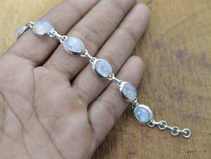 Rainbow Moonstone 925 Sterling Silver Adjustable <b>Bracelet</b> Natural White Moonstone Oval Gemstone Jewelry Gifts Women - Product Image 2