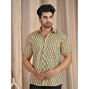 Men's Casual Cotton Printed <b>Half</b> Sleeves <b>Shirt</b> 100% Grey Poplin Breathable Stand Collar Size XL - Product Image 4
