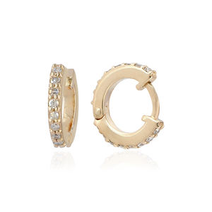 ต่างหูห่วงมินิมอลทองคำแท้ 14k ประดับเพชรแท้ งานแฮนด์เมด เครื่องประดับคุณภาพ ขายส่ง - Product Image 1