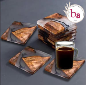 "Set de Sous-Verre Carré Classique en Bois Blanc & Fumé et Résine (4 Pièces)" - Product Image 1