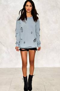 เสื้อผ้ามาใหม่ ยูนิเซ็กซ์ แขนยาว ล้างสีแบบวินเทจ ระบายอากาศได้ดี ผ้าฝ้ายฟลีซ 100% ป้องกันการเกิดขุย ดีไซน์ขาดๆ สไตล์ลำลอง - Product Image 4