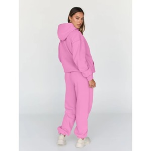 Ensemble de survêtement décontracté pour femmes grande taille, nouvelle conception, respirant, avec fermeture éclair, capuche, jogging, sur mesure, streetwear - Product Image 3