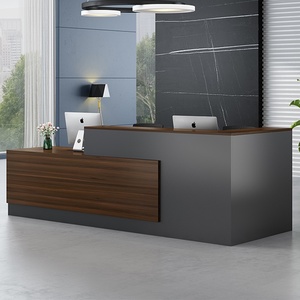 Mostrador de Recepción Moderno Curvo de Mármol Gris, Superficie Sólida, Mostrador Frontal Minimalista para Salón de Belleza, Oficina y Clínica Dental - Product Image 1