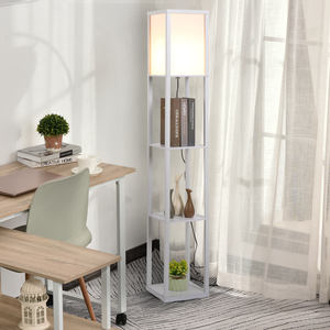 HOMCOM <b>Floor</b> Lamp with 3 Integrated <b>Shelves</b>, E27 Socket, 40W Power, Modern MDF Furniture, 26x26x160cm, White - Product Image 4
