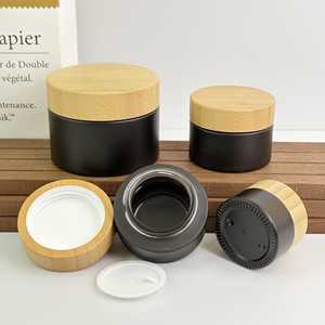 Pots en verre noir mat avec couvercles en bambou, pots cosmétiques rechargeables pour soins de la peau, crème pour le visage et <span class=keywords><strong>baume</strong></span> à lèvres - Product Image 4