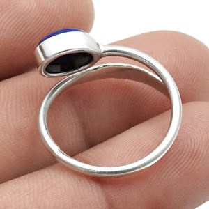 แหวนดีไซน์แบบโบฮีเมียนทำด้วยมือคุณภาพสูงสำหรับสตรี925อัญมณี Lapis Lazuli แหวนแฮนด์เมดสไตล์โบฮีเมียนเงินสเตอร์ลิง - Product Image 4
