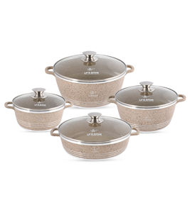 Ensemble de casseroles en granit antiadhésif de haute qualité au design classique, 8 pièces, avec revêtement multicouche - Product Image 1