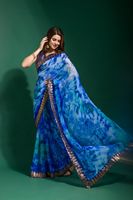Magnifique Saree en Chiffon à Motifs Floraux, Tissu de Créateur, Tendance, Confortable, pour Tenue Décontractée, avec Broderie Fantaisie et Dentelle