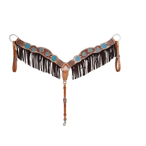 Meilleure vente ensemble de couvre-chef équestre en cuir de vache fleur usiné à la main équitation frange occidentale meilleur des exportateurs indiens - Product Image 1