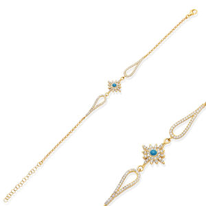 Flower Design Turquoise Clear Zircon Stone Shape <b>Charm</b> <b>Bracelet</b> Turkish Wholesale Handmade 925 Sterling <b>Silver</b> Women's Gift - Product Image 1