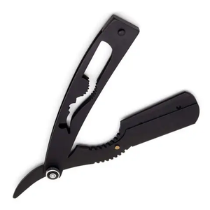 Maquinilla de afeitar recta profesional de acero inoxidable sólido al por mayor logotipo personalizado con revestimiento negro - Product Image 6