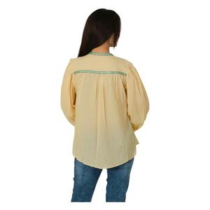 Camisas Casuales de Algodón con Encaje Bordado, Blusa Amarilla Hecha a Mano, Manga Larga, Estilo Boho, Ropa de Verano - Product Image 5