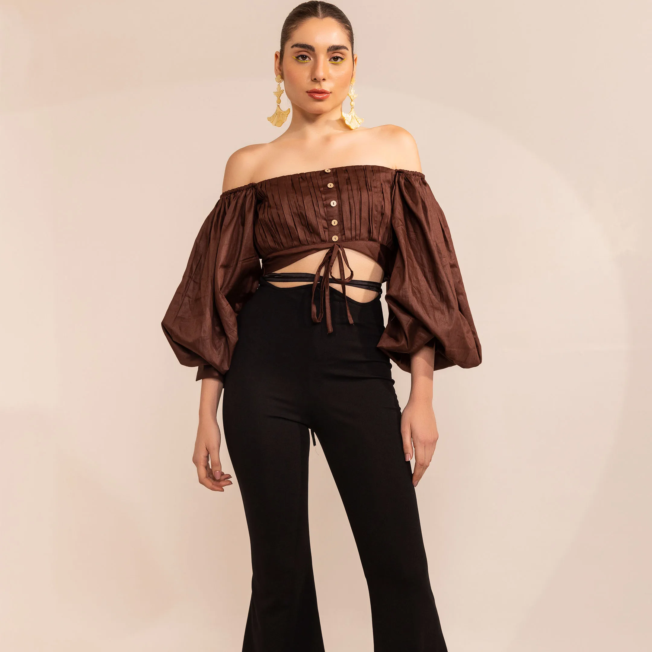 trending Java Chip pleated brown off shoulder statement top for women & girls new arrival top for womens at wholesale price
