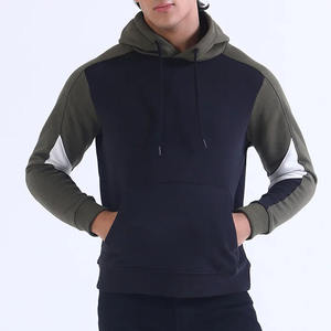 Sweat à capuche d'hiver lourd pour hommes 100% coton polaire sweat découpé Patchwork manches solide à capuche col découpé - Product Image 4