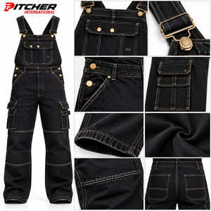 Custom <b>Mens</b> Denim Bib Overalls Washed Denim Utility Pockets <b>for</b> Fashion Brands Private Label Low MOQ - Product Image 6