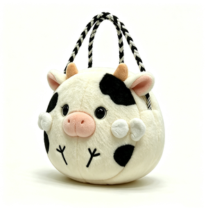 customized <b>Cute</b> black and white cow plush tote bag,Soft cow plush shoulder bag with rope handle,Kids animal-themed cow <b>purse</b> - Product Image 4