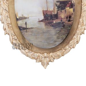 Cadre ovale élégant de tenture murale décorative vintage en laiton doré avec la conception classique de moulin à vent d'illustration de paysage décor à la maison - Product Image 3