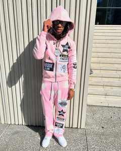 Chándal de Terry Francés para Hombre, Conjunto Personalizado de Pantalones de Chándal y Sudadera con Capucha, Chándal con Diamantes de Imitación Lavado con Ácido - Product Image 6