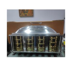 Lujoso plato de frotamiento de metal de latón martillado con acabado de espejo redondo dorado de 6 litros para restaurantes y cafetería Buffetware - Product Image 1