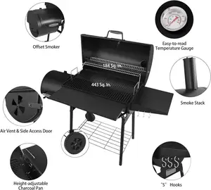 Americana Gourmet Offset fumatore portatile cortile a carbone Barbecue Grill campeggio griglia Barbecue con scatola di fuoco laterale