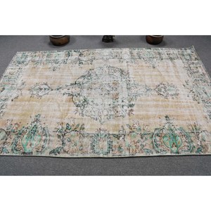 Alfombra de lana turca Vintage Cozy Chic de 5x8 pies, respaldo de látex de tejido plano de retazos beige y verde para decoración para sala de estar - Product Image 3