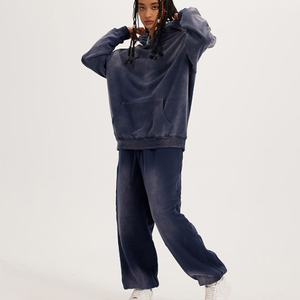 Sweat à capuche lavé à l'acide de style vintage 100% coton de haute qualité pour hommes Logo personnalisé en gros col rond uni pour l'hiver - Product Image 2