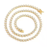 Cadena de Tenis de Lujo, Joyería Personalizada Premium, Plata 925, Chapado en Oro Blanco/Amarillo/Rosa de 14k, Zirconia en Forma de Corazón de 4mm, Cadena de Tenis de Regalo