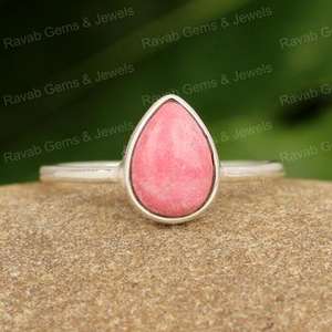 Best Quality 10x14mm Solid 925 Sterling Silver <b>Ring</b> Handmade Simple Bezel Setting Natural Pink Thulite Pear Cabochon <b>Fine</b> <b>Rings</b> - Product Image 1